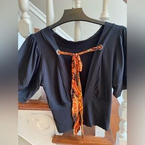 Black Open Back Ribbed Women's Top